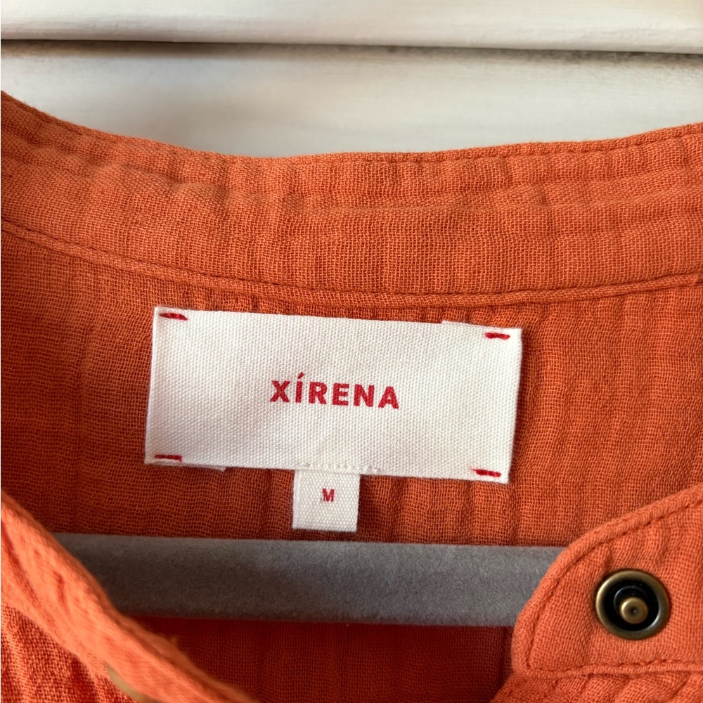 Xirena Gauze Cotton Top Medium Orange Boho Button Front Relaxed USA Made - Picture 4 of 6
